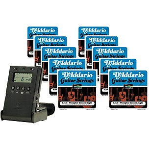 D'Addario 10 Sets EJ16 Phosphor Bronze Light Acoustic Guitar Strings with Free Chromatic Tuner
