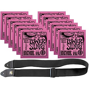 Ernie Ball 12 Sets 2220 Nickel Power Slinky Strings and Free 2" Guitar Strap