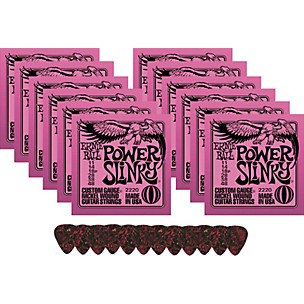 Ernie Ball 12 Sets 2220 Power Slinky Biographies with Picks