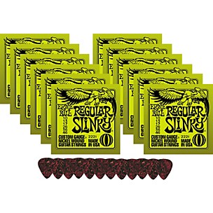 Ernie Ball 12 Sets 2221 Regular Slinky Strings with Picks
