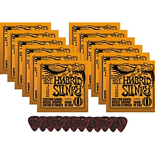 Ernie Ball 12 Sets 2222 Hybrid Slinky Strings with Picks