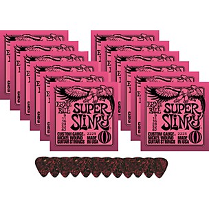 Ernie Ball 12 Sets 2223 Super Slinky Strings with Picks