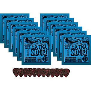 Ernie Ball 12 Sets 2225 Extra Slinky Strings with Picks