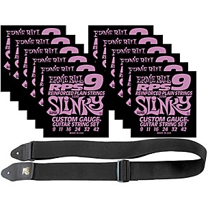 Ernie Ball 12 Sets 2239 Super Slinky RPS Strings and Free 2" Guitar Strap