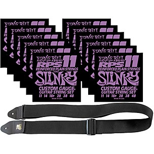 Ernie Ball 12 Sets 2242 Power Slinky RPS ll Strings and Free 2" Guitar Strap