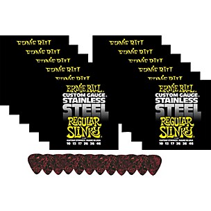 Ernie Ball 12 Sets 2246 Steel Regular Slinky Strings with Picks