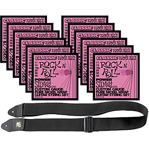 Ernie Ball 12 Sets 2250 Pure Nickel Power Slinky Strings and Free 2" Guitar Strap