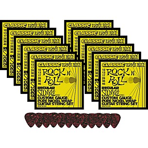 Ernie Ball 12 Sets 2251 Classic Regular Slinky Strings with Picks