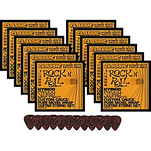 Ernie Ball 12 Sets 2252 Classic Hybrid Slinky Strings with Picks