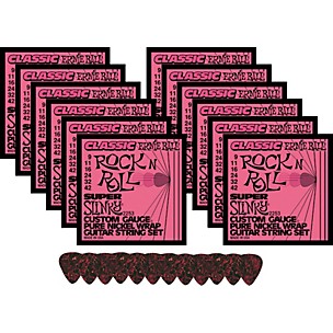 Ernie Ball 12 Sets 2253 Classic Super Slinky Strings with Picks