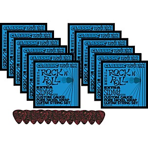 Ernie Ball 12 Sets 2255 Classic Extra Slinky Strings with Picks