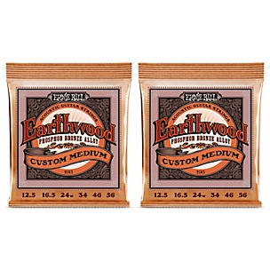 Ernie Ball 2143 Earthwood Phosphor Bronze Custom Medium Acoustic Strings 2-Pack