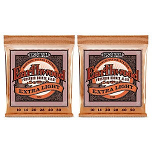 Ernie Ball 2150 Earthwood Phosphor Bronze Extra Light Acoustic Guitar Strings 2-Pack