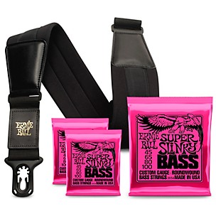 Ernie Ball 2834 Super Slinky Round Wound Bass Strings 3 Pack with Neoprene Polylock Guitar Strap