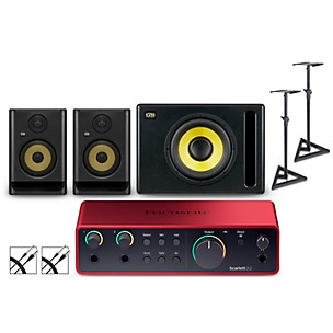 Focusrite 2i2 Gen4 with KRK ROKIT G5 Studio Monitor Pair & S10 Subwoofer (Stands & Cables Included)