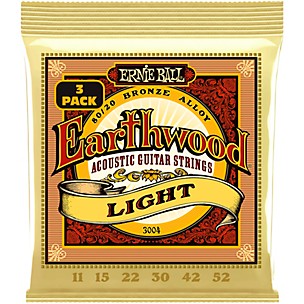 Ernie Ball 3004 Earthwood 80/20 Bronze Light Acoustic Guitar Strings 3-Pack