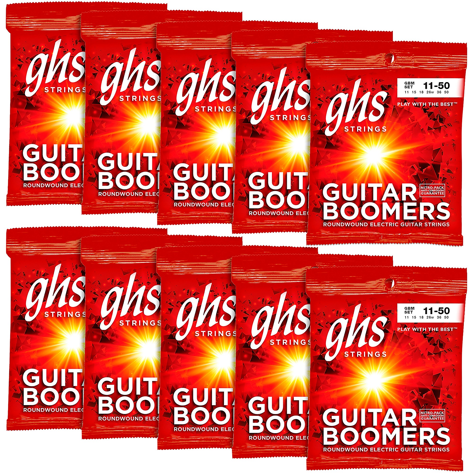 Arts　10-Pack　Guitar　Medium　Strings　Electric　Music　GHS　Boomers