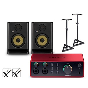 Focusrite 4i4 Gen4 with KRK ROKIT G5 Studio Monitor Pair (Stands & Cables Included)