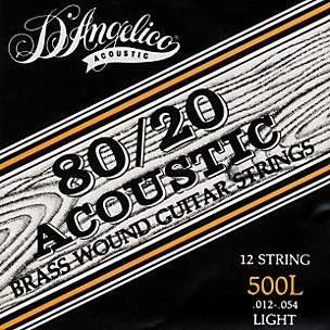 D'Angelico 500L 80/20 Brasswound Light Acoustic 12-String Guitar Strings