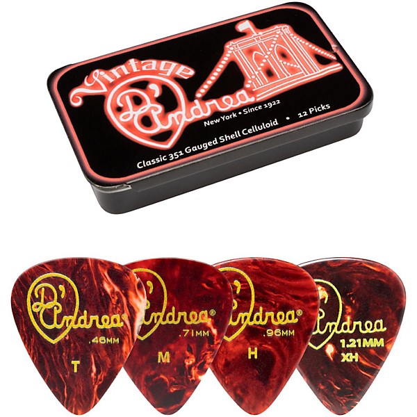 D'Andrea 351 Vintage Classic Celluloid Picks - Shell - 1 Dozen in Tin  Container | Music  Arts