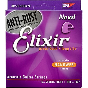 Elixir 80/20 Anti-Rust Bronze Nanoweb Acoustic 12-String Light Guitar Strings
