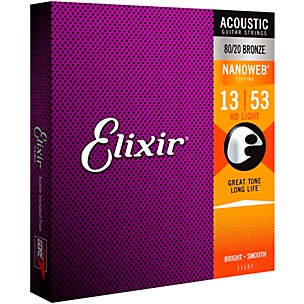 Elixir 80/20 Bronze Acoustic Guitar Strings with NANOWEB Coating, HD Light (.013-.053)