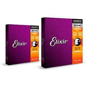 Elixir 80/20 Bronze Acoustic Guitar Strings with NANOWEB Coating, Medium (.013-.056) 2-Pack