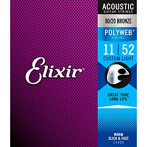 Elixir 80/20 Bronze Acoustic Guitar Strings with POLYWEB Coating, Custom Light (.011-.052)