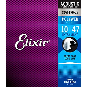 Elixir 80/20 Bronze Acoustic Guitar Strings with POLYWEB Coating, Extra Light (.010-.047)