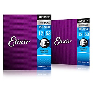 Elixir 80/20 Bronze Acoustic Guitar Strings with POLYWEB Coating, Light (.012-.053) 2-Pack