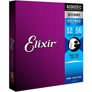 Elixir 80/20 Bronze Acoustic Guitar Strings with POLYWEB Coating, Light/Medium (.012-.056)