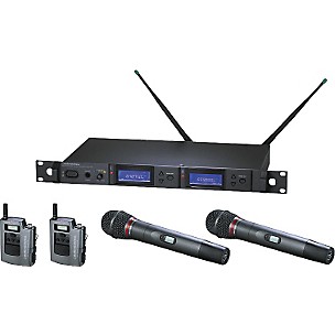 Audio-Technica AEW-5414 Artist Elite Dual Receiver Wireless System with Two Cardioid Dynamic Mics and Two UniPak Transmitters