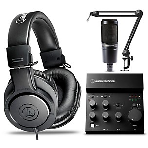 Audio-Technica AT2020 Condenser Microphone, ATH-M20X Headphones, AT8700 Boom Arm & AT-UMX3 Mixer Bundle