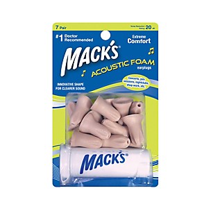 Mack's Acoustic Foam Ear Plugs 7 Pair Blister Pack with Free Travel Case