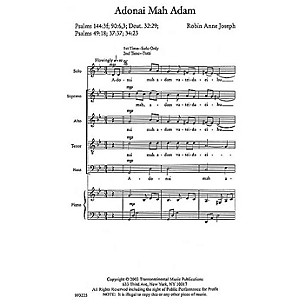 Transcontinental Music Adonai Mah Adam (O God, What Are We?) SATB composed by Robin Joseph