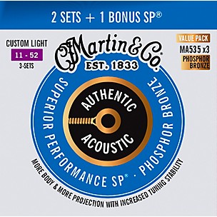 Martin Authentic Acoustic SP Guitar Strings, Custom Light (MA535) Value 3-Pack (11-52)