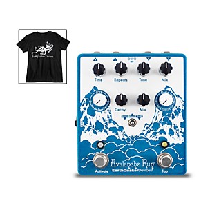 EarthQuaker Devices Avalanche Run V2 Reverb/Delay Effects Pedal and Octoskull T-Shirt Large Black