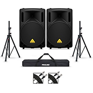 Behringer B212D 12" Powered Speaker Pair With Stands and Cables