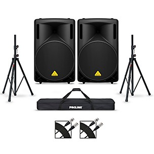 Behringer B215D 15" Powered Speaker Pair With Stands and Cables