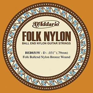 D'Addario BEB031W Folk Nylon Single Ball End Acoustic Guitar String