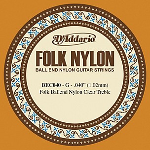 D'Addario BEC040 040 Folk Nylon Clear Ball End Single String