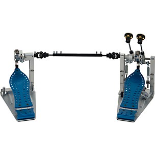 DW Colorboard Machined Chain Drive Double Bass Drum Pedal with Blue Footboard