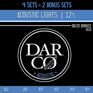 DARCO D520 80/20 Light 6 Set Value Pack Acoustic Guitar Strings