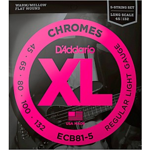 D'Addario ECB81-5 Chromes XL Flatwound Bass Strings - Light Gauge