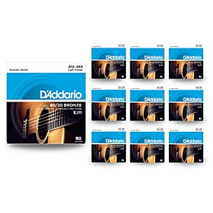 D'Addario EJ11 80/20 Bronze Light Acoustic Guitar Strings 10 Pack