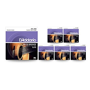 D'Addario EJ13 80/20 Bronze Custom Light Acoustic Guitar Strings - 6 Pack