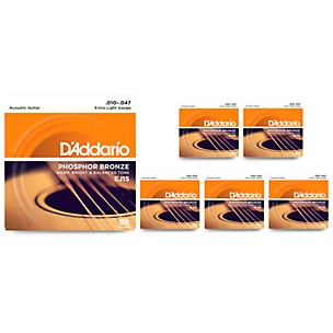 D'Addario EJ15 Phosphor Bronze Extra Light Acoustic Strings 6 Pack