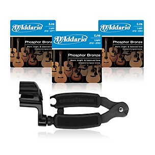 D'Addario EJ16 Phosphor Bronze Light Acoustic Guitar Strings 3-Pack With Pro-Winder String Winder/Cutter