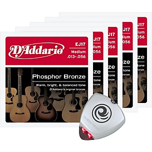 D'Addario EJ17 Medium Acoustic Guitar Strings 5-Pack with Free Strobe Tuner
