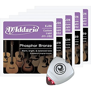 D'Addario EJ26 Custom Light Acoustic Guitar Strings 5-Pack with Free Strobe Tuner